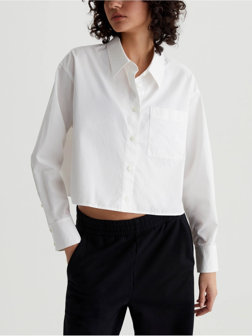 AG denim Aubrey shirt- Cropped White Button-Down Shirt